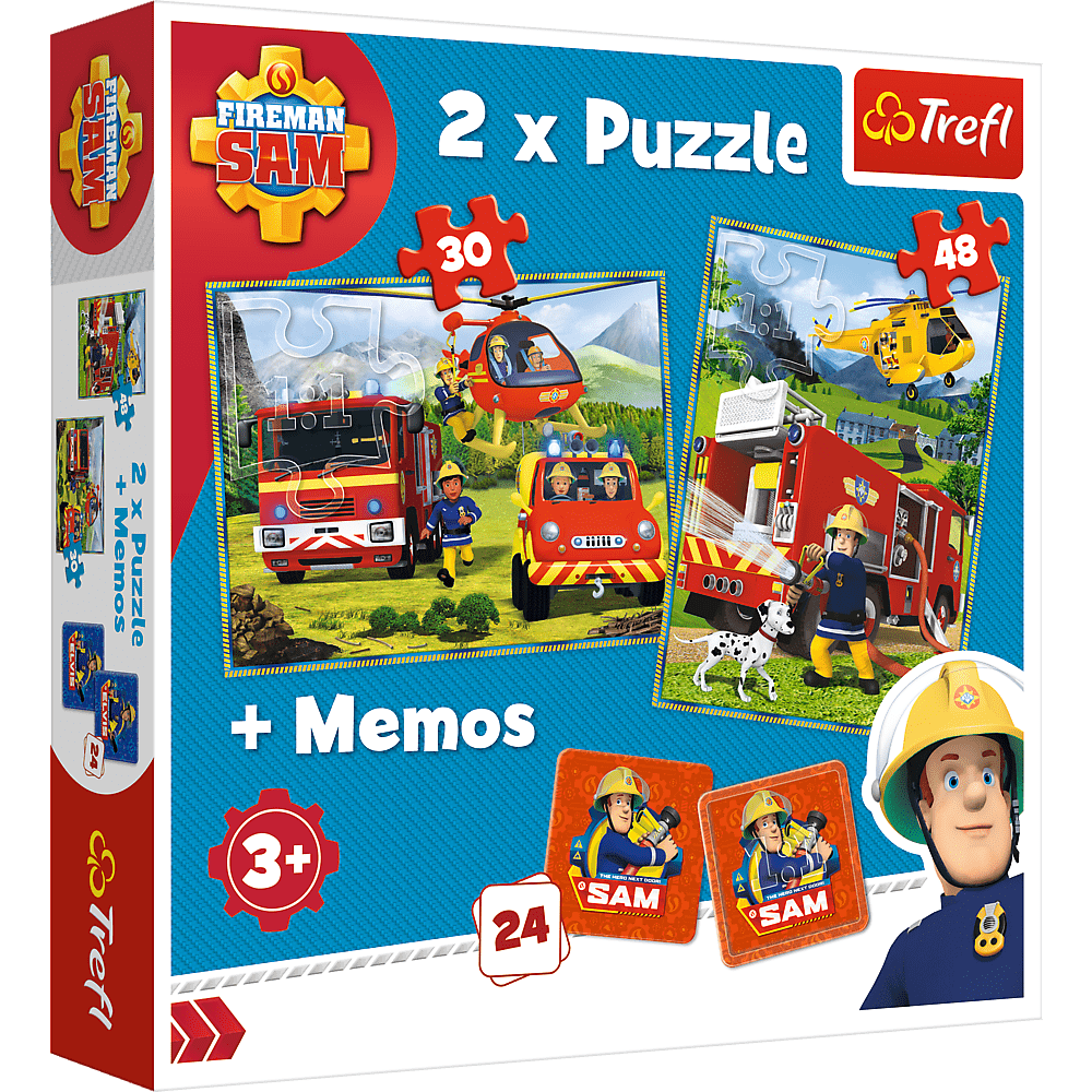 2i1 + Memos - Brandmand Sam - 30+48 Brikker - Nordisk Spil