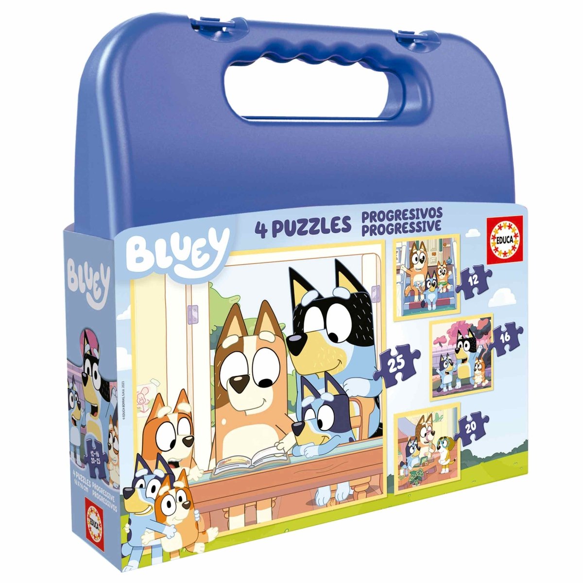 Bluey puslespil i kuffert - 12+16+20+25 brikker - Nordisk Spil