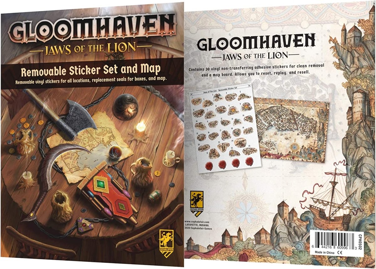 Gloomhaven: Jaws of the Lion - Removable Sticker Set and Map - Nordisk Spil
