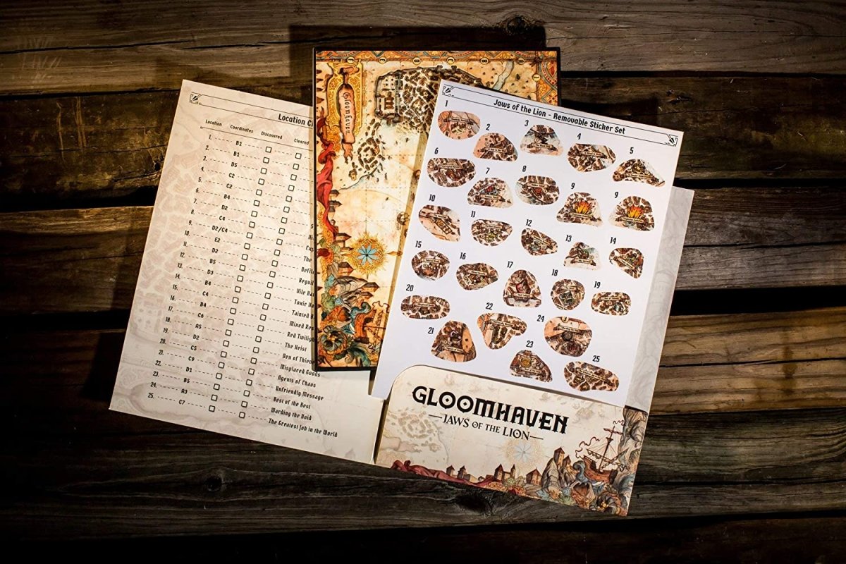 Gloomhaven: Jaws of the Lion - Removable Sticker Set and Map - Nordisk Spil