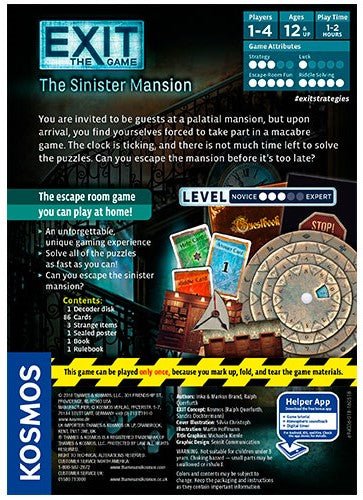 EXIT: The Game - The Sinister Mansion - Engelsk - Nordisk Spil