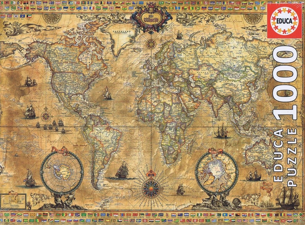Antique World Map - 1000 brikker - Nordisk Spil