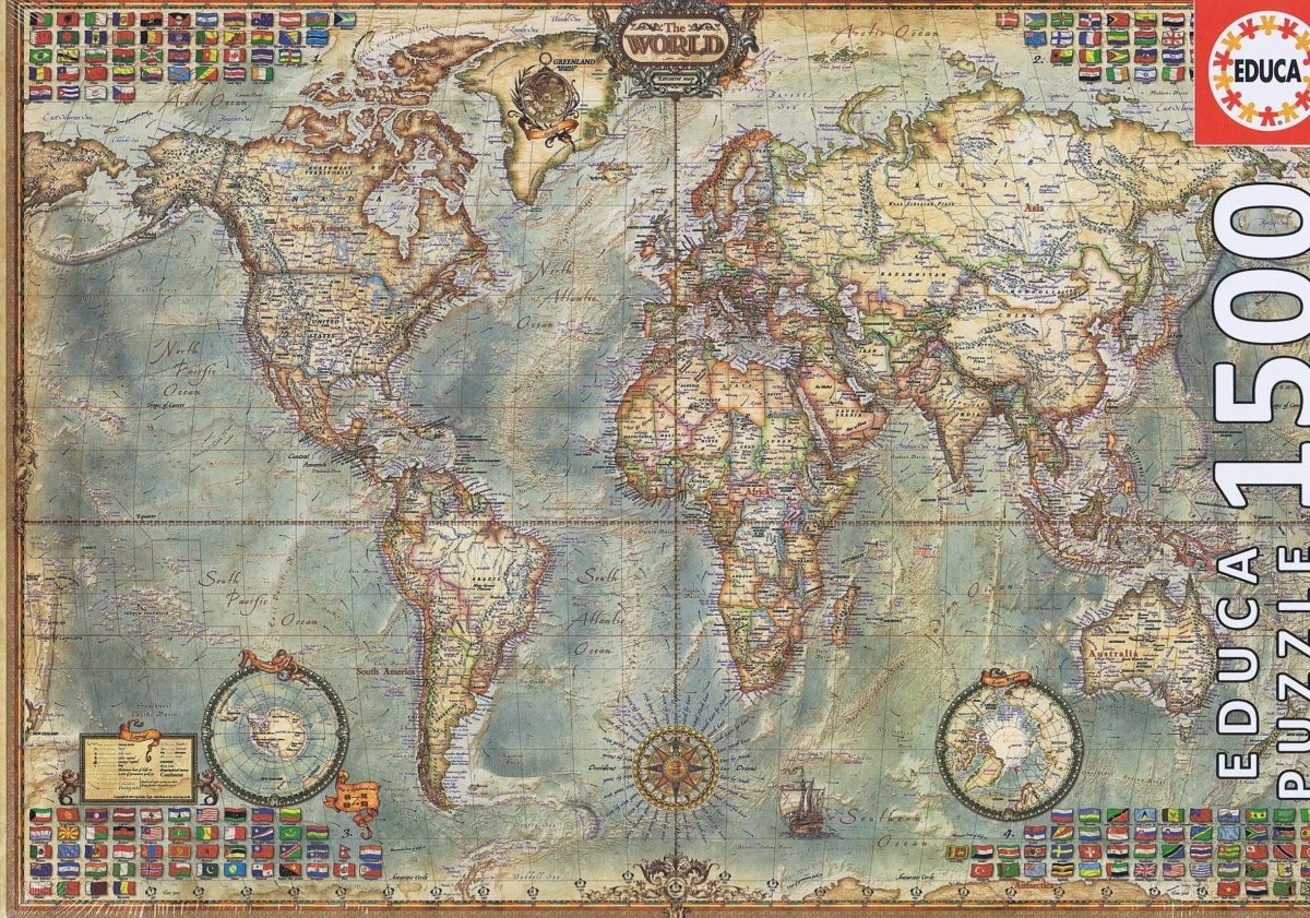 Political Map of the World - 1500 brikker - Nordisk Spil
