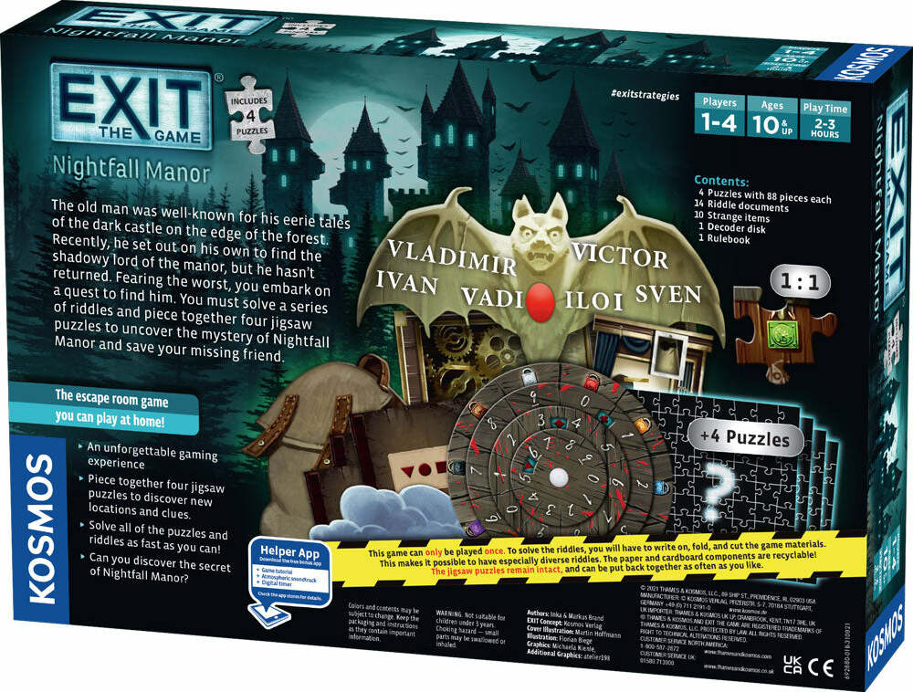EXIT: Nightfall Manor (med 4 puslespil) - Engelsk - Nordisk Spil