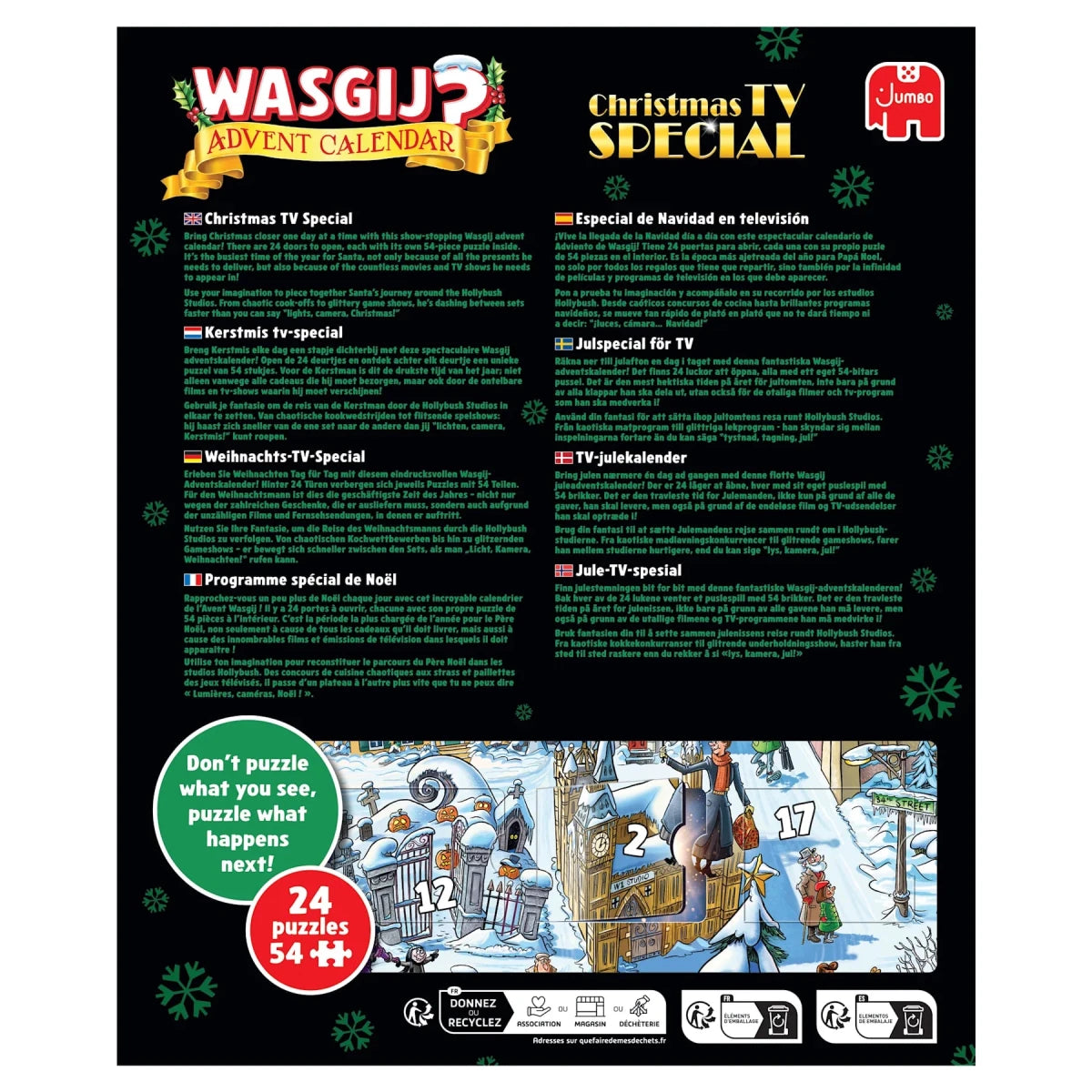 Wasgij: Julekalender 2026 (24 x 54 brikker) - TV-Special - Nordisk Spil