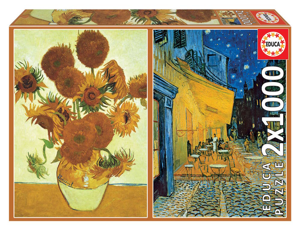 Van Gogh: Solsikker og Caféterrasse om aftenen - 2 x 1000 brikker