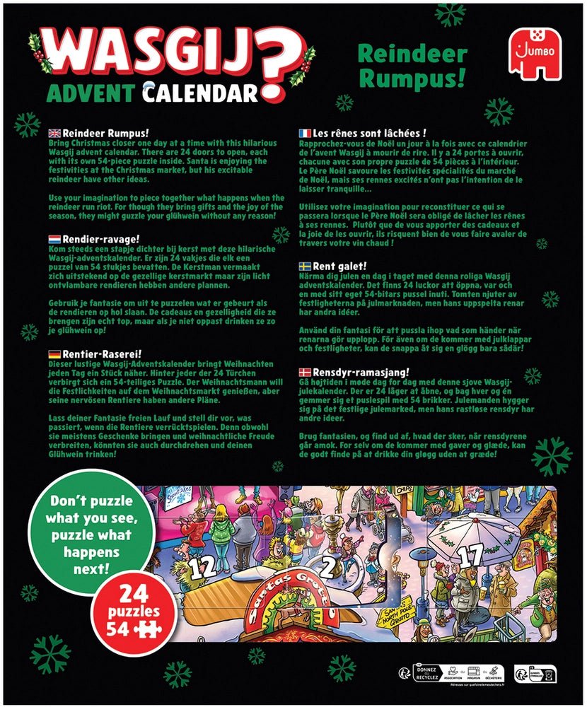 Wasgij: Julekalender - Rensdyr - ramasjang (24 x 54 brikker) - Nordisk Spil