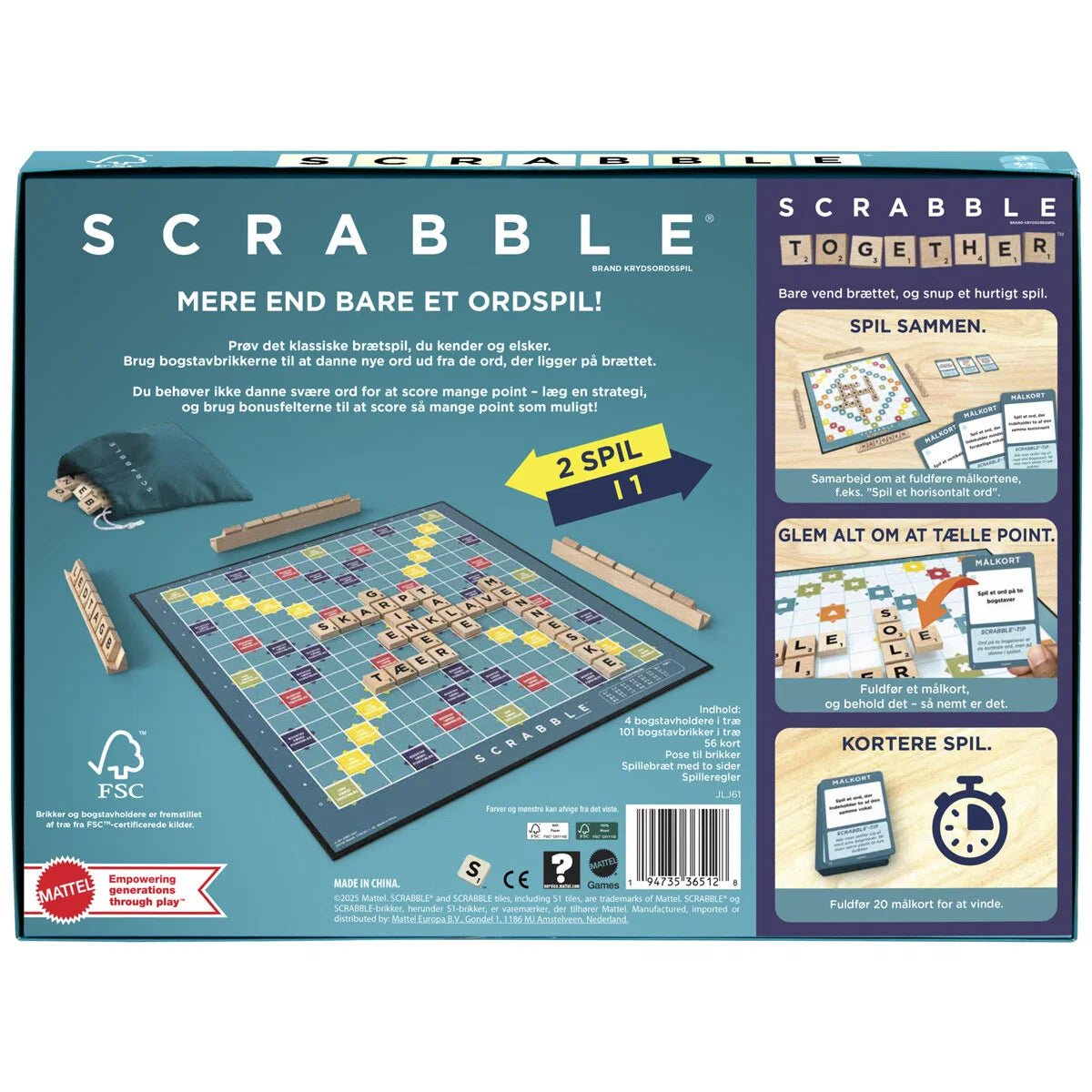 Scrabble med brikker i træ