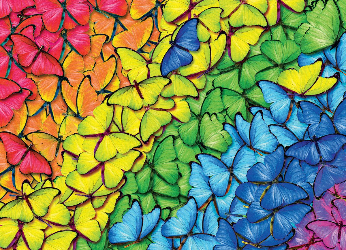 Sommerfugle i Regnbuefarver - 1000 brikker - Nordisk Spil