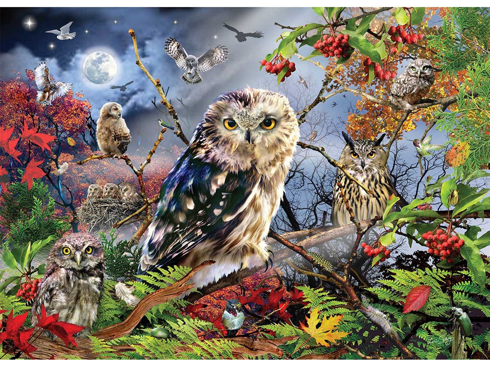 Owls in the Moonlight - 1000 brikker